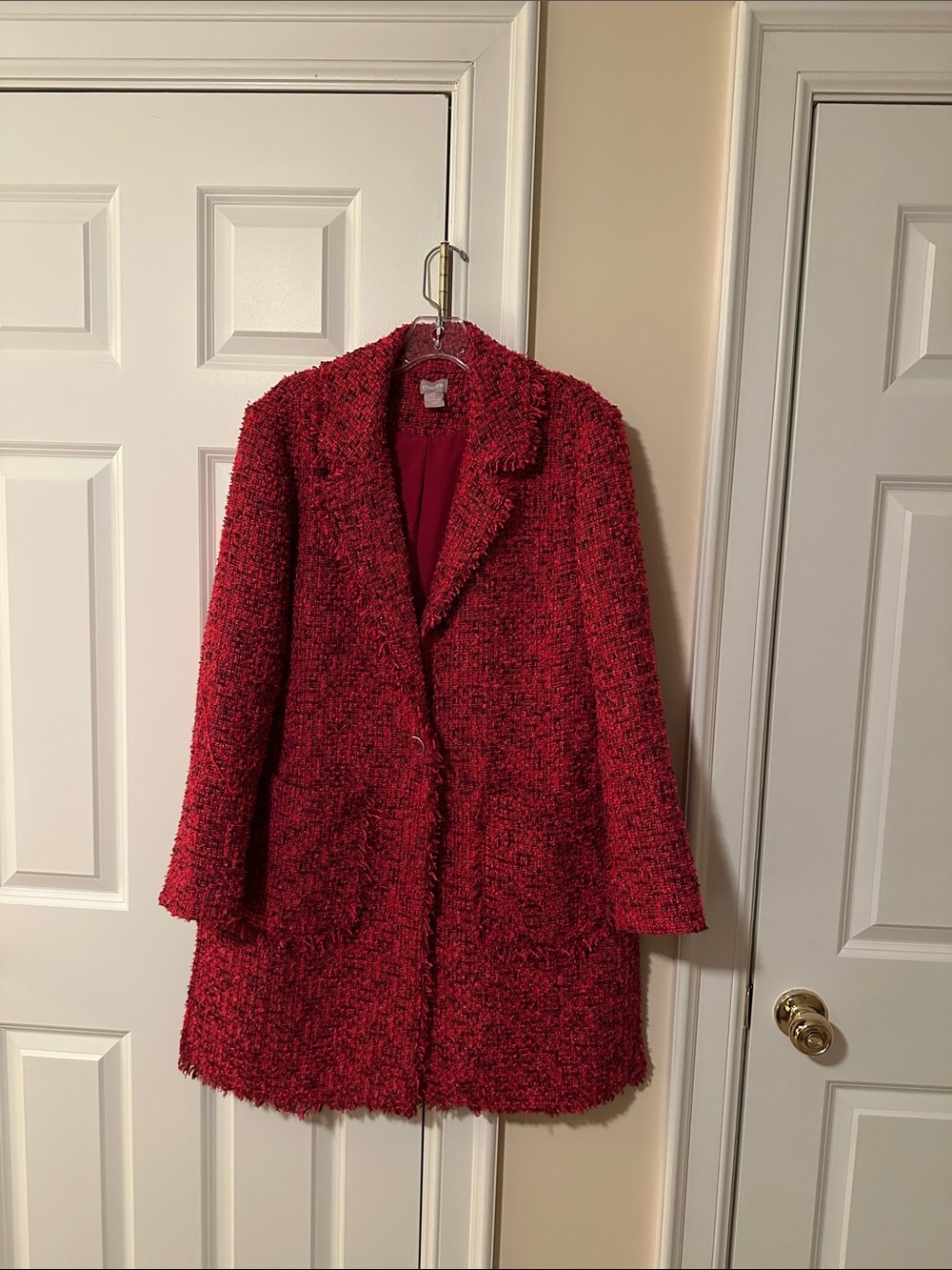 Chico's Red Bouclé Coat with Patch Pockets